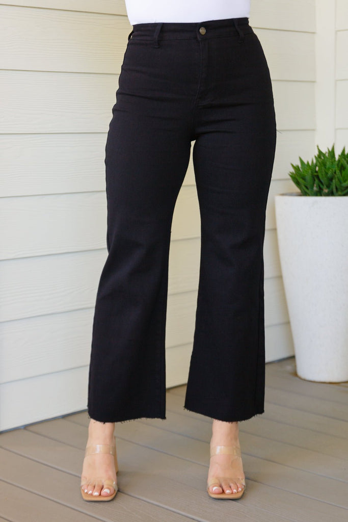 August High Rise Wide Leg Crop Jeans in Black - The Edit LLC