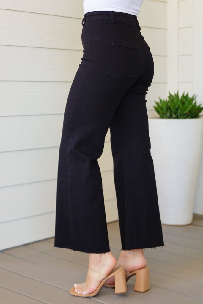 August High Rise Wide Leg Crop Jeans in Black - The Edit LLC