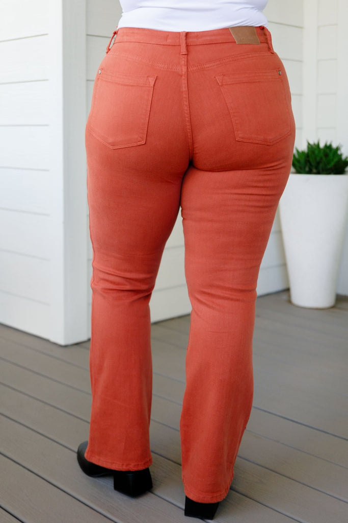 Autumn Mid Rise Slim Bootcut Jeans in Terracotta - The Edit LLC