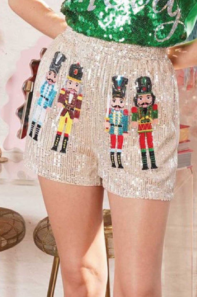 Beige Sequin Nutcracker Shorts - The Edit LLC