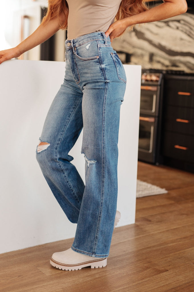 Bree High Rise Control Top Distressed Straight Jeans - The Edit LLC