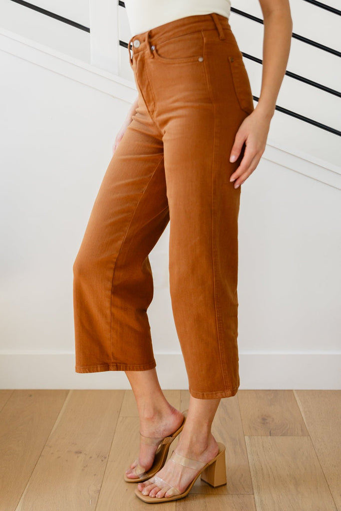 Briar High Rise Control Top Wide Leg Crop Jeans in Camel - The Edit LLC