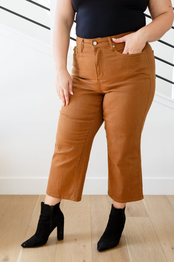 Briar High Rise Control Top Wide Leg Crop Jeans in Camel - The Edit LLC