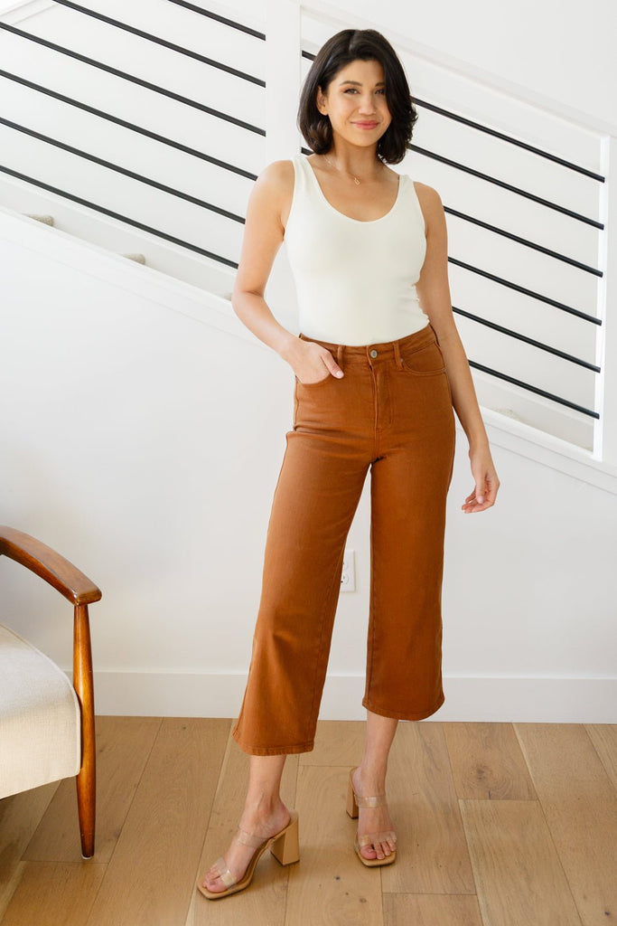 Briar High Rise Control Top Wide Leg Crop Jeans in Camel - The Edit LLC