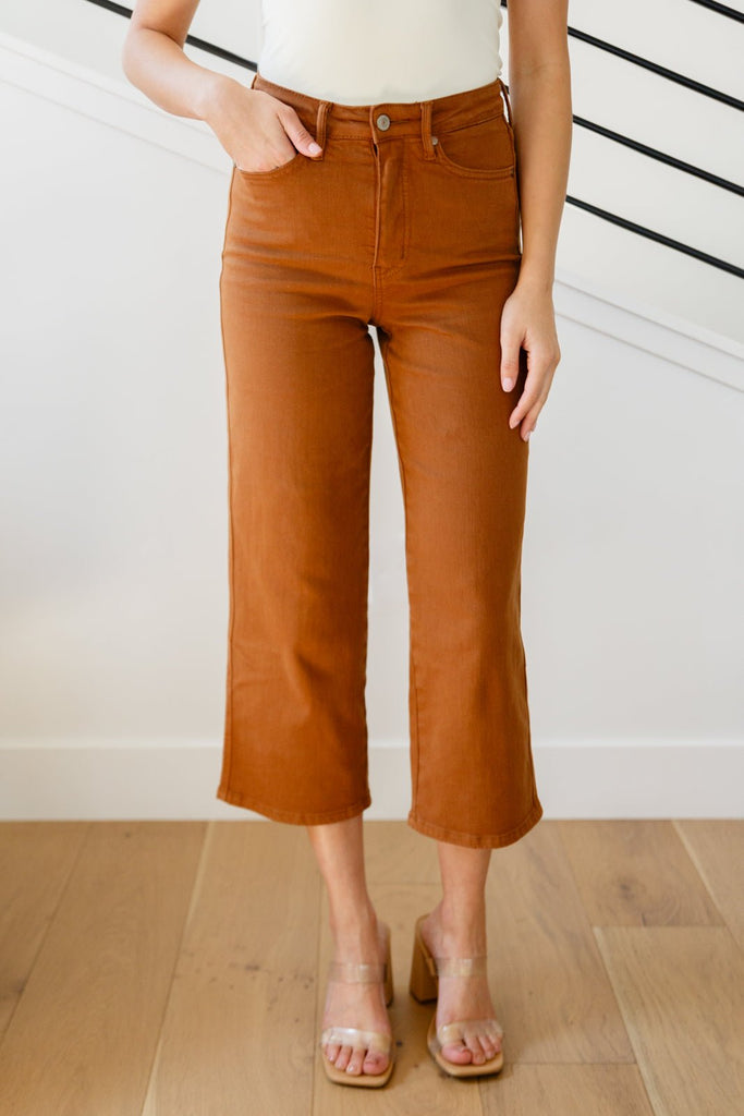 Briar High Rise Control Top Wide Leg Crop Jeans in Camel - The Edit LLC