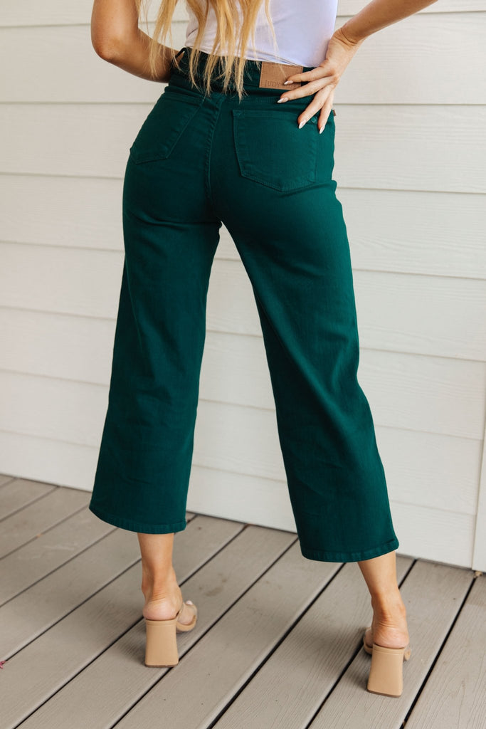 Briar High Rise Control Top Wide Leg Crop Jeans in Teal - The Edit LLC