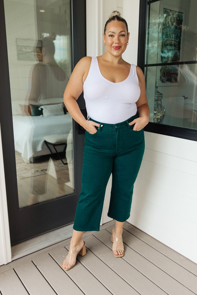 Briar High Rise Control Top Wide Leg Crop Jeans in Teal - The Edit LLC