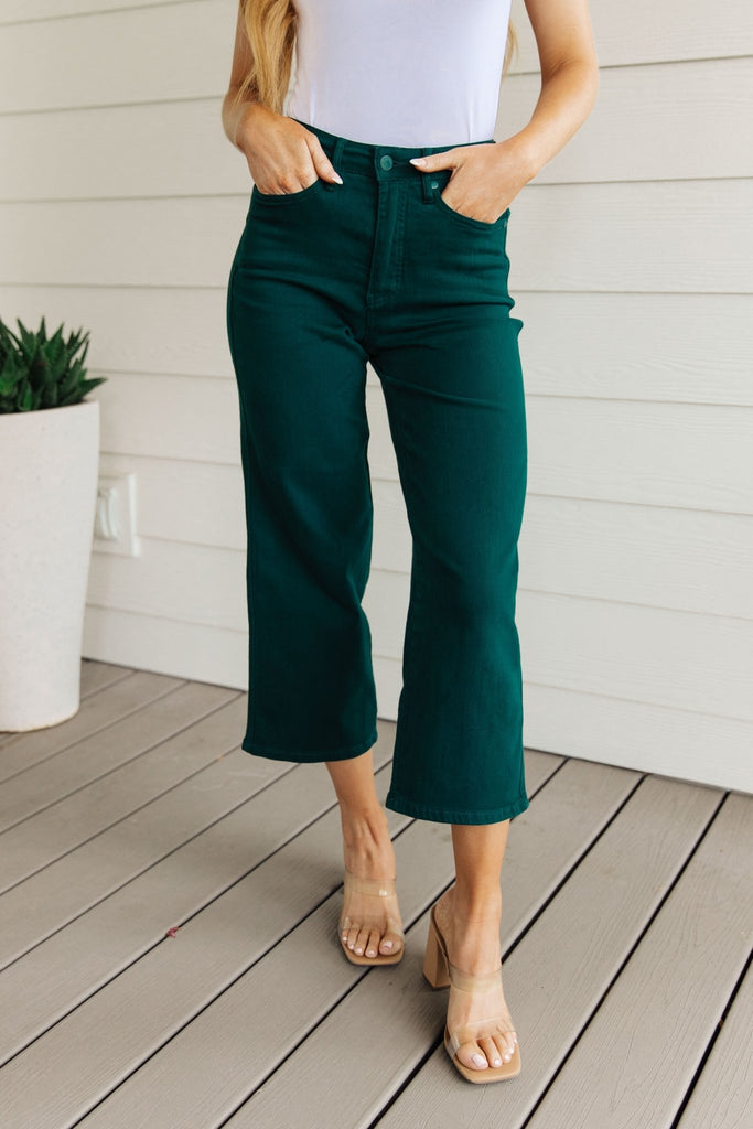 Briar High Rise Control Top Wide Leg Crop Jeans in Teal - The Edit LLC