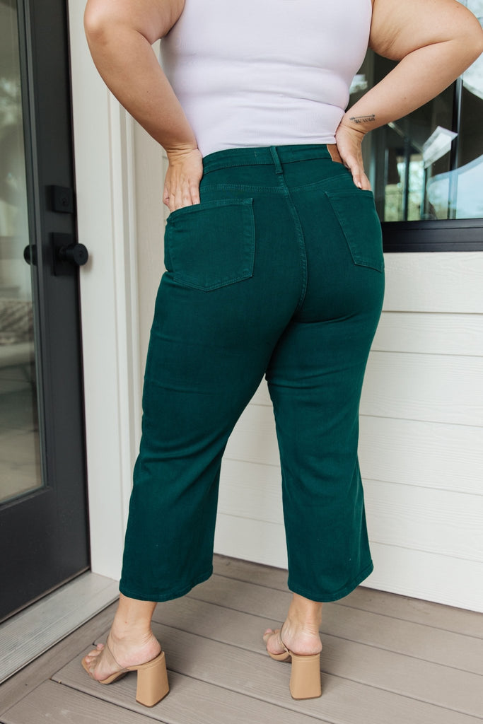 Briar High Rise Control Top Wide Leg Crop Jeans in Teal - The Edit LLC