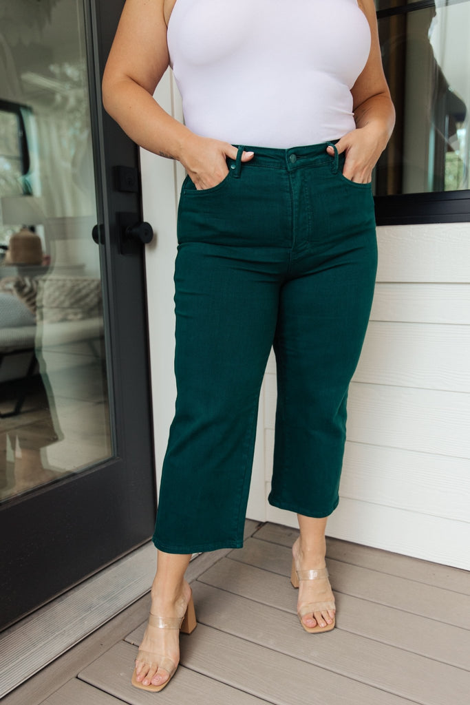 Briar High Rise Control Top Wide Leg Crop Jeans in Teal - The Edit LLC