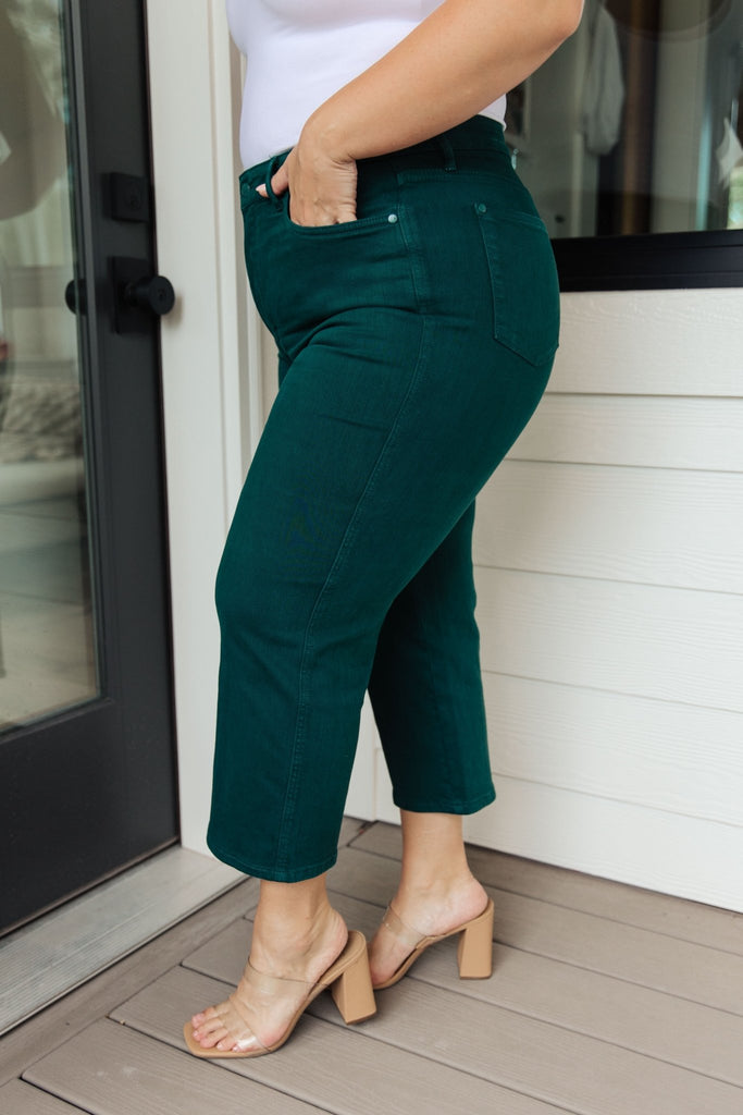 Briar High Rise Control Top Wide Leg Crop Jeans in Teal - The Edit LLC