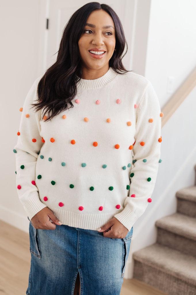 Candy Buttons Pom Detail Sweater - The Edit LLC