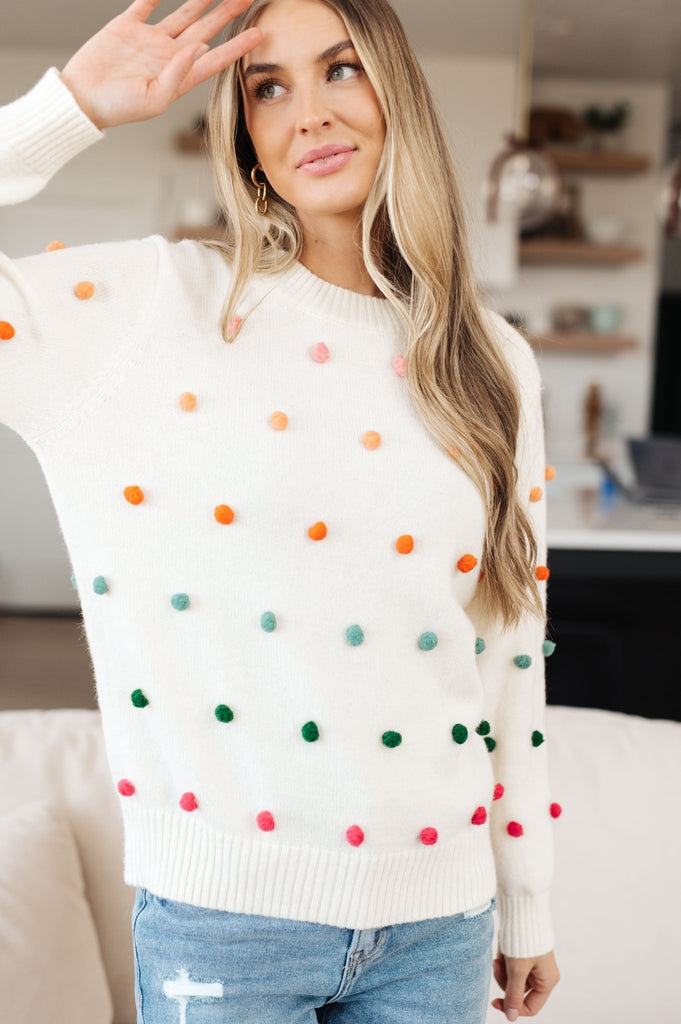 Candy Buttons Pom Detail Sweater - The Edit LLC