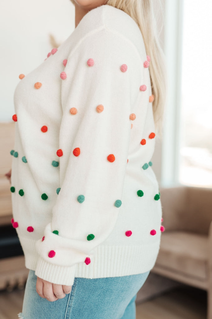 Candy Buttons Pom Detail Sweater - The Edit LLC