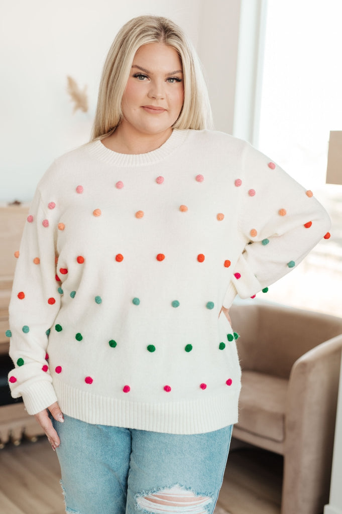 Candy Buttons Pom Detail Sweater - The Edit LLC