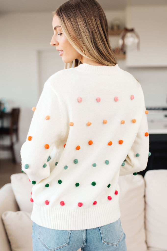 Candy Buttons Pom Detail Sweater - The Edit LLC