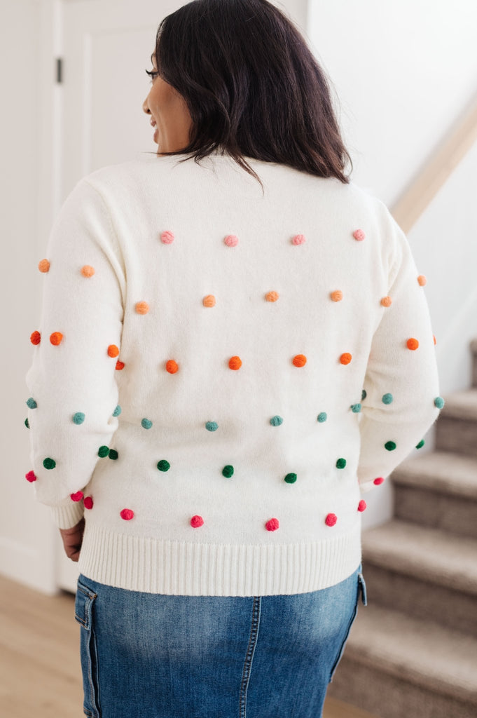 Candy Buttons Pom Detail Sweater - The Edit LLC