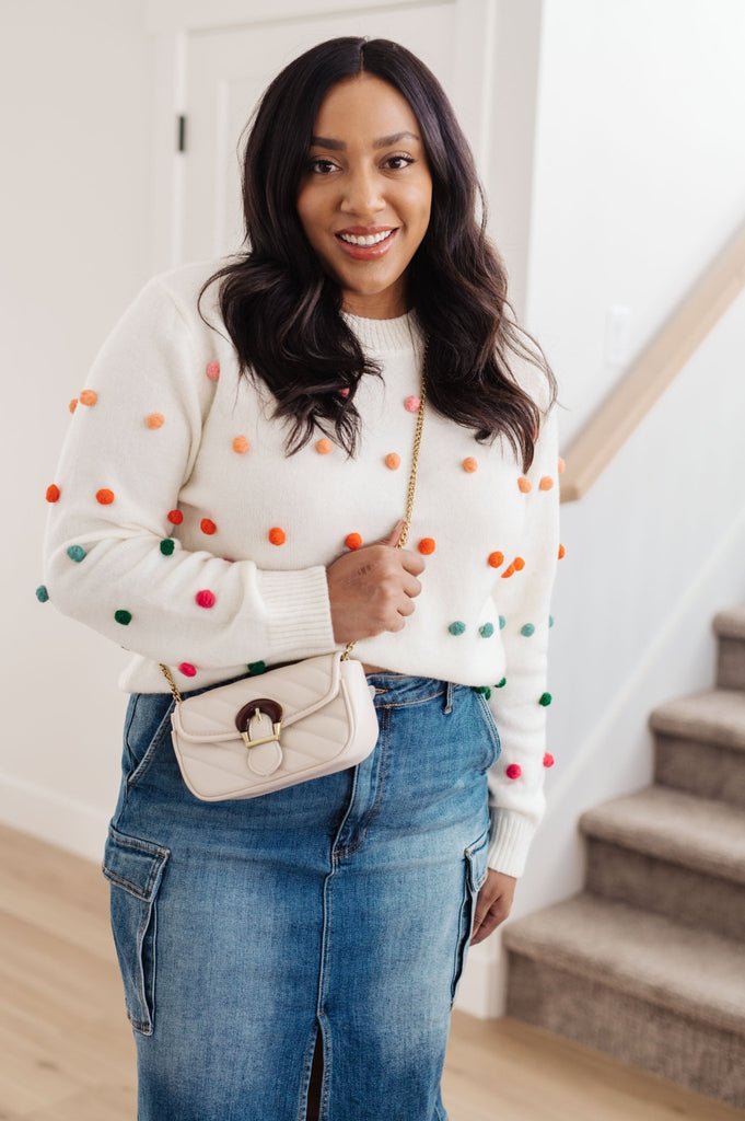 Candy Buttons Pom Detail Sweater - The Edit LLC