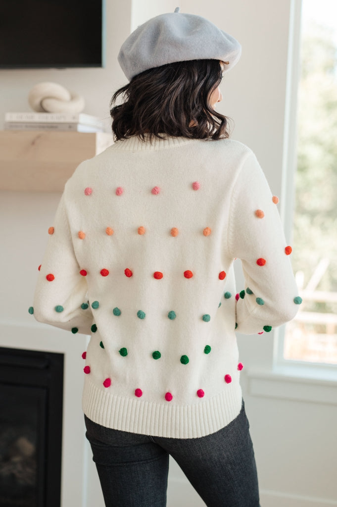 Candy Buttons Pom Detail Sweater - The Edit LLC