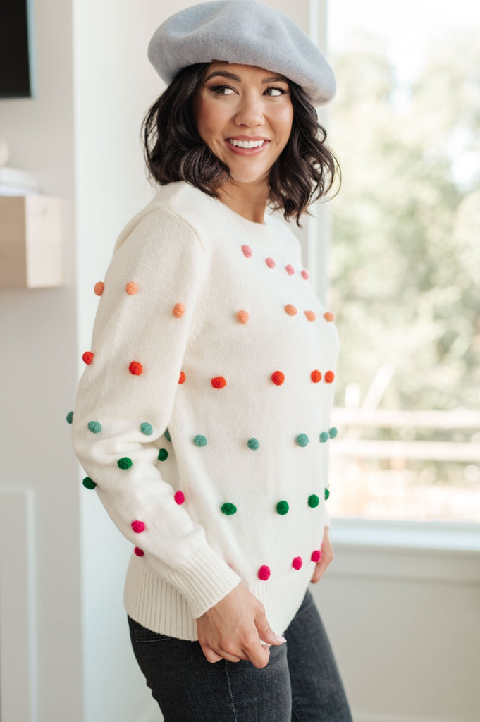 Candy Buttons Pom Detail Sweater - The Edit LLC