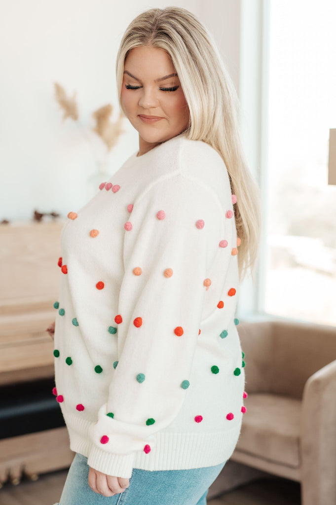 Candy Buttons Pom Detail Sweater - The Edit LLC