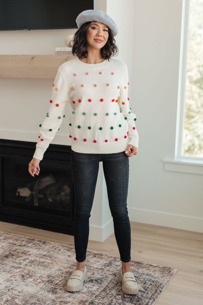 Candy Buttons Pom Detail Sweater - The Edit LLC