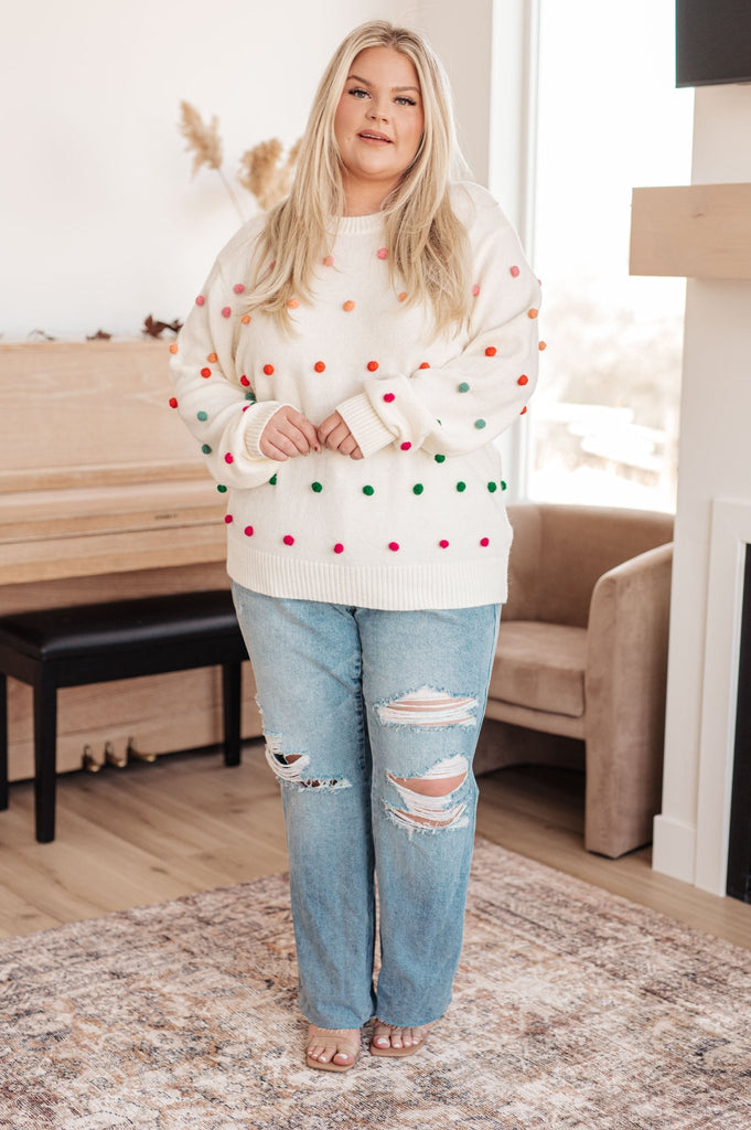 Candy Buttons Pom Detail Sweater - The Edit LLC