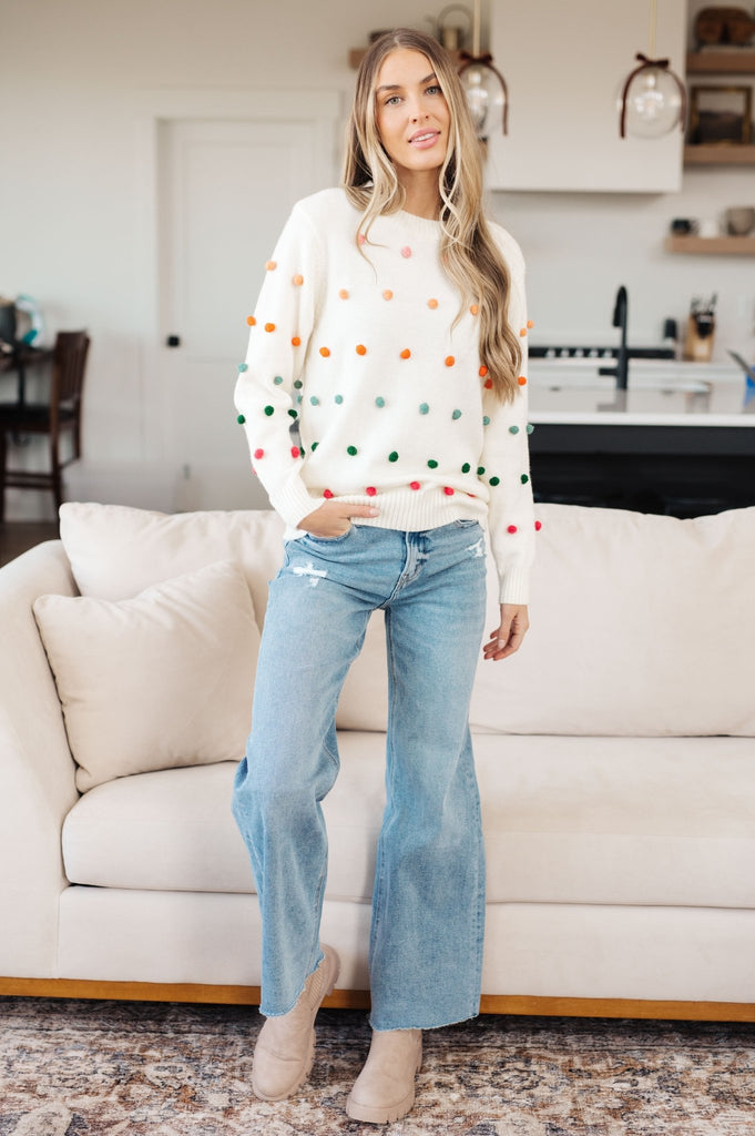 Candy Buttons Pom Detail Sweater - The Edit LLC