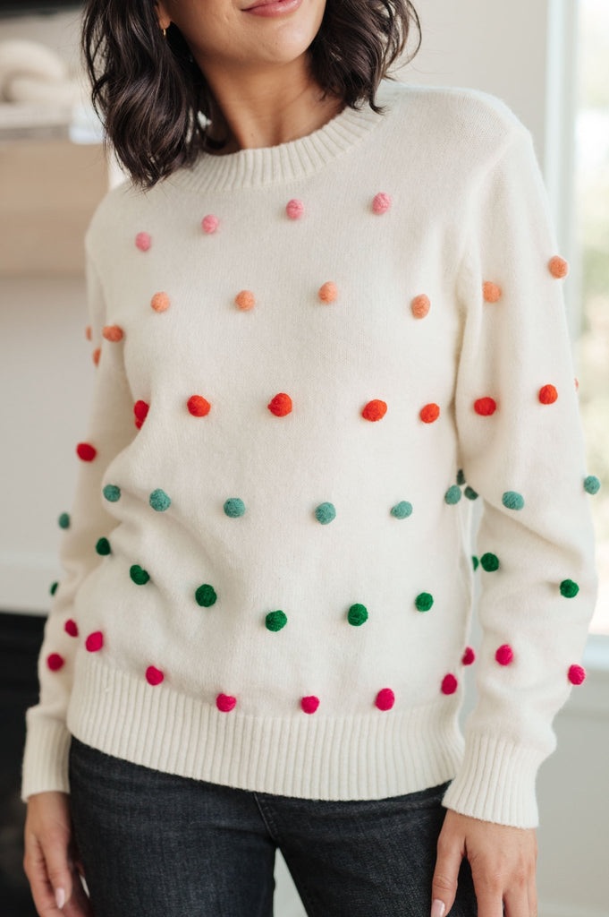 Candy Buttons Pom Detail Sweater - The Edit LLC