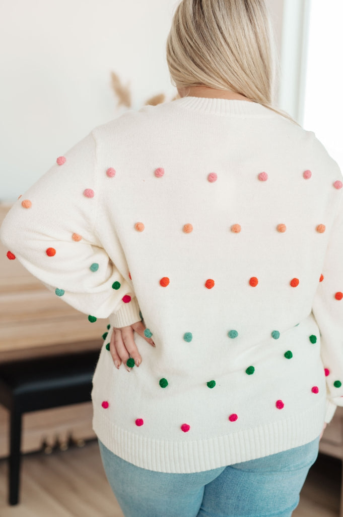 Candy Buttons Pom Detail Sweater - The Edit LLC