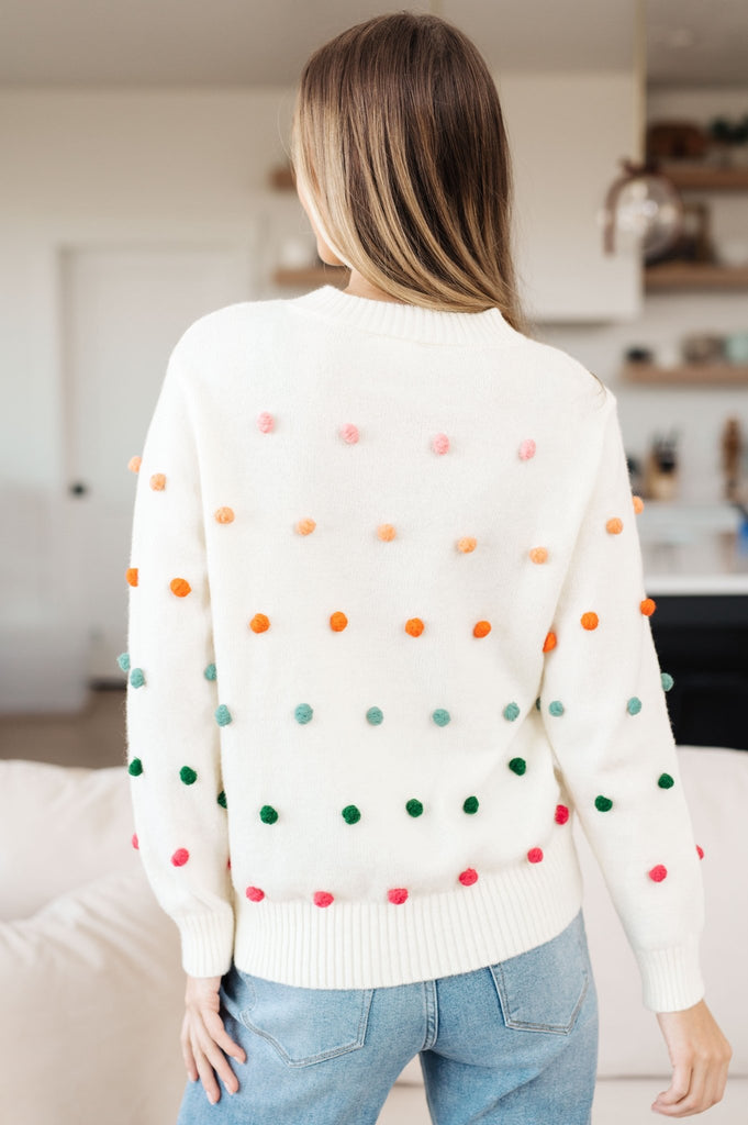 Candy Buttons Pom Detail Sweater - The Edit LLC