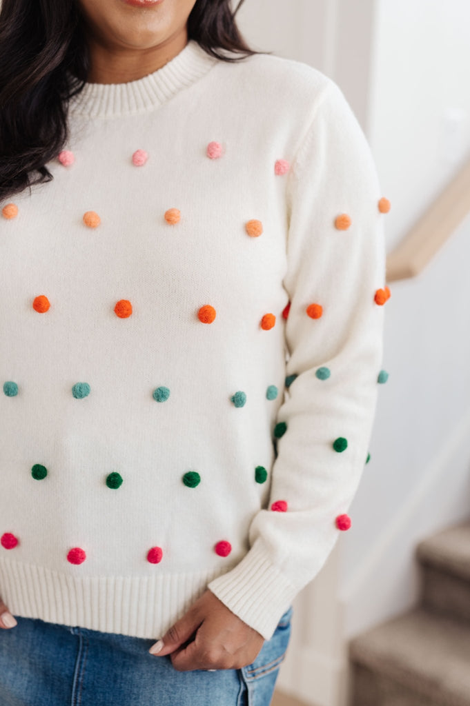 Candy Buttons Pom Detail Sweater - The Edit LLC