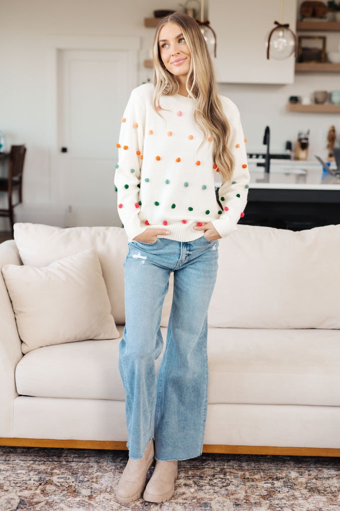 Candy Buttons Pom Detail Sweater - The Edit LLC