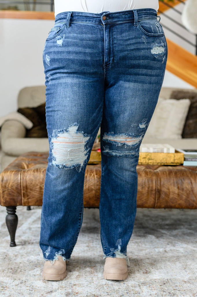 Christine High Contrast Slim Bootcut Destroyed Jeans - The Edit LLC