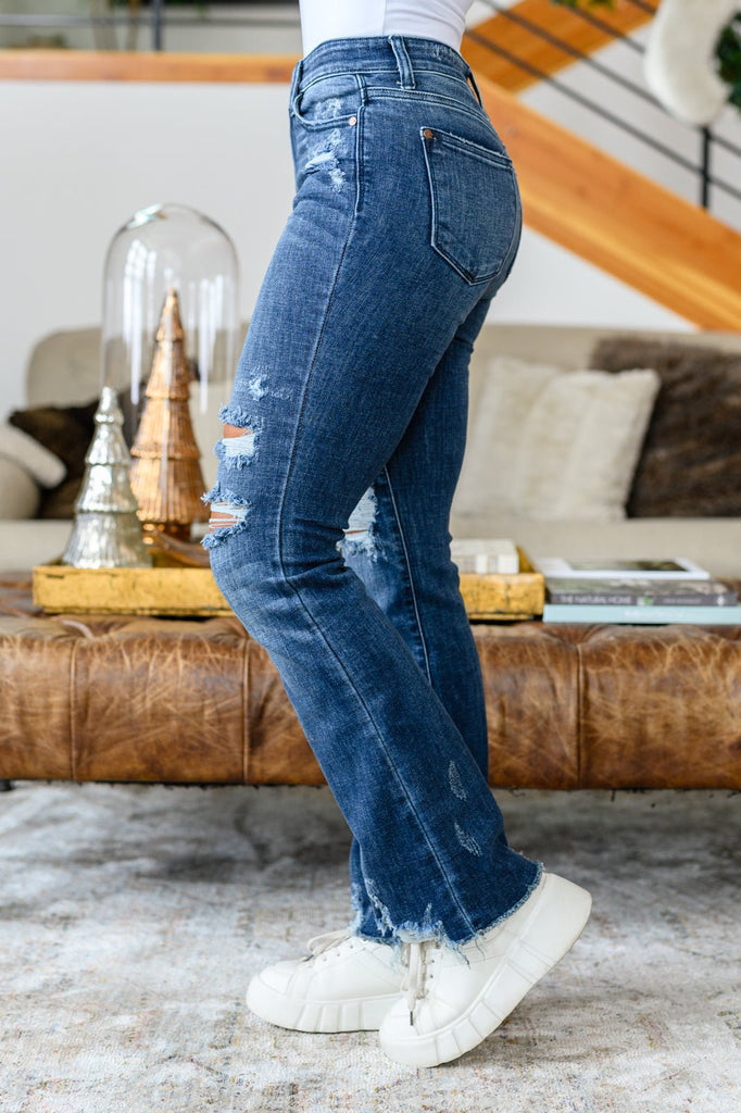 Christine High Contrast Slim Bootcut Destroyed Jeans - The Edit LLC