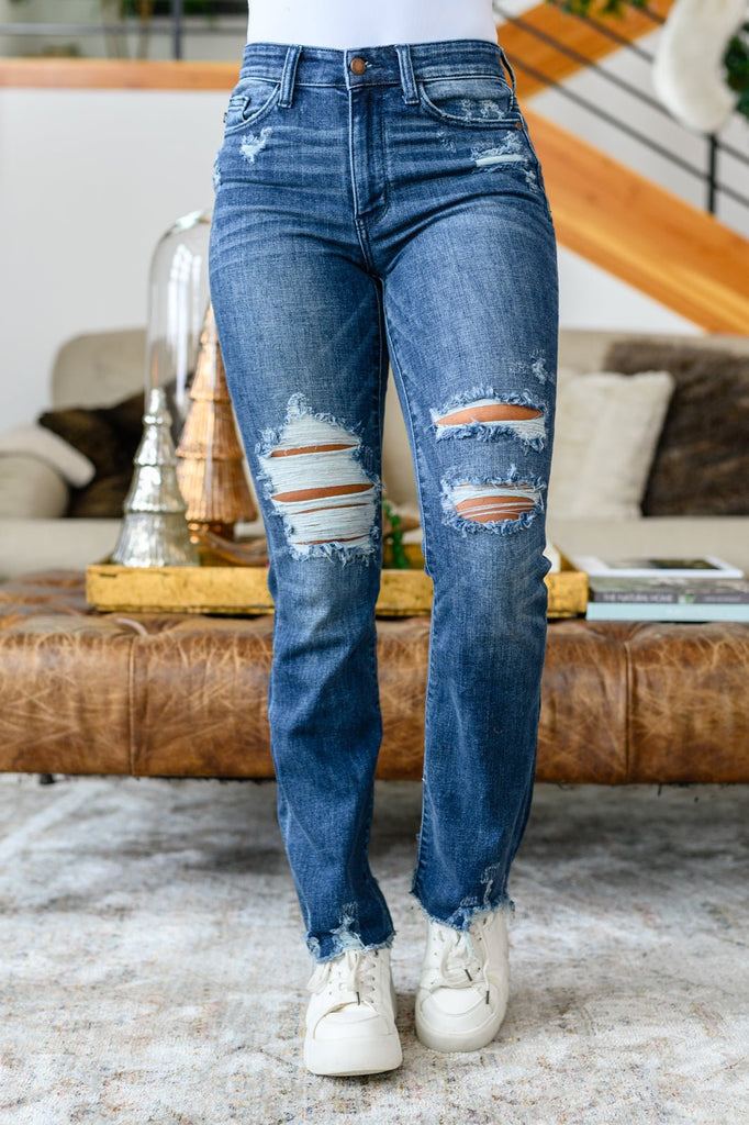 Christine High Contrast Slim Bootcut Destroyed Jeans - The Edit LLC