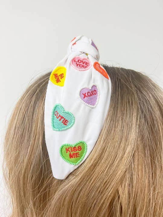 Conversation Heart Embroidered Headband - White - The Edit LLC