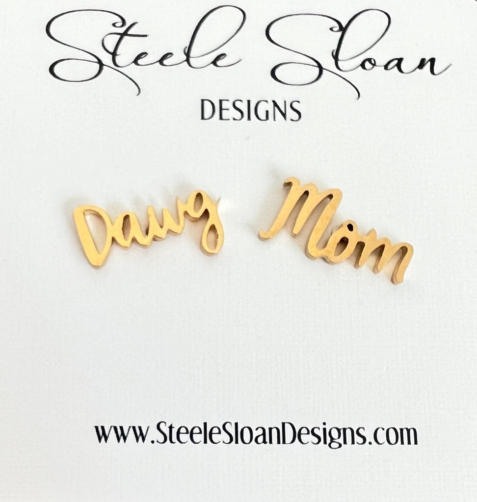 Dawg Mom Gold Stud Earrings, Dawgs Baseball, Dawgs Football - The Edit LLC