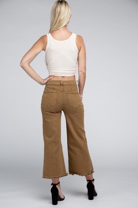 Deep Camel Cropped Frayed Denim - The Edit LLC