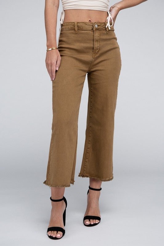 Deep Camel Cropped Frayed Denim - The Edit LLC