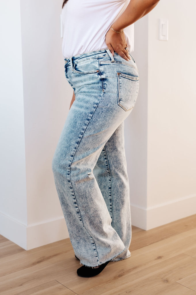 Dory High Waist Mineral Wash Raw Hem Wide Leg Jeans - The Edit LLC