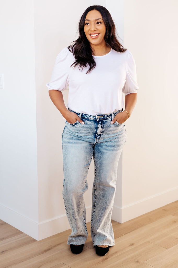 Dory High Waist Mineral Wash Raw Hem Wide Leg Jeans - The Edit LLC