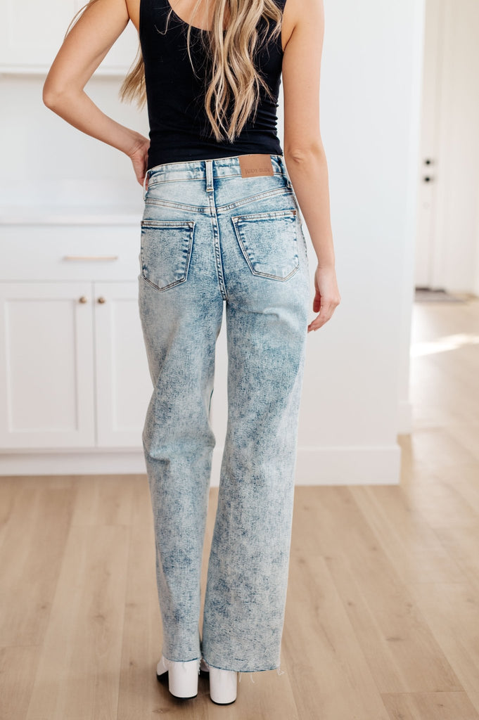 Dory High Waist Mineral Wash Raw Hem Wide Leg Jeans - The Edit LLC