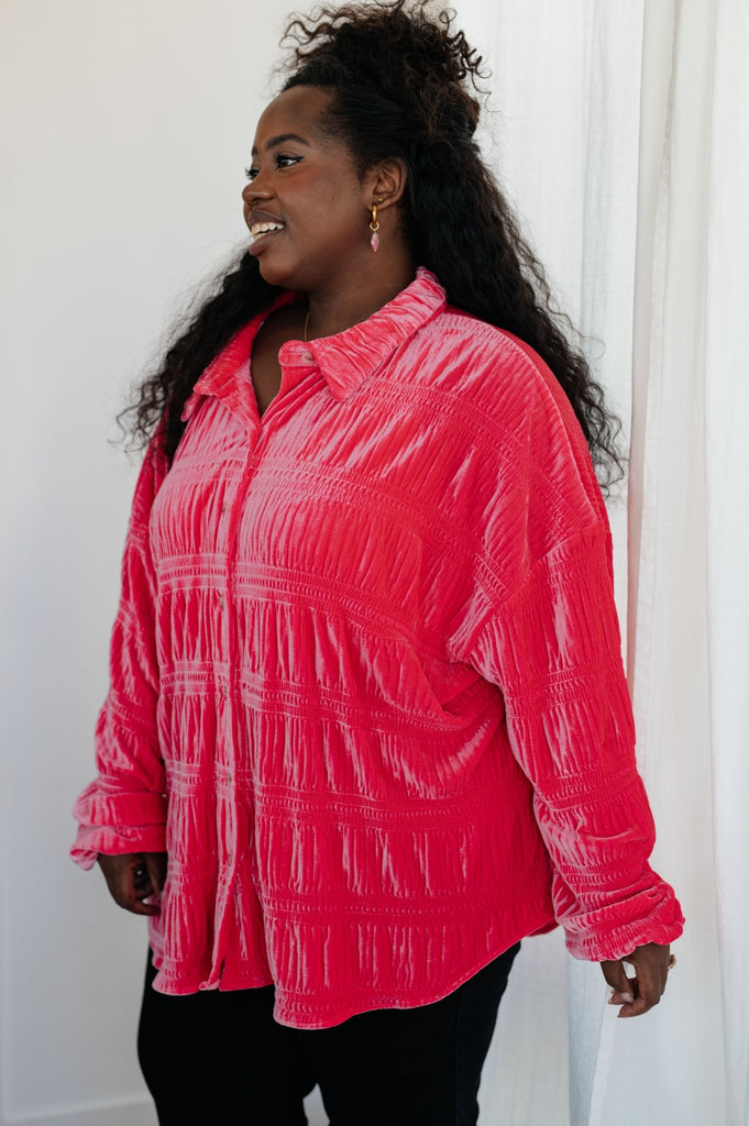 Feeling Fuchsia Velvet Button Down - The Edit LLC