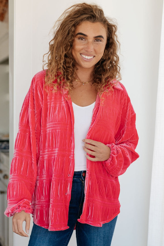 Feeling Fuchsia Velvet Button Down - The Edit LLC