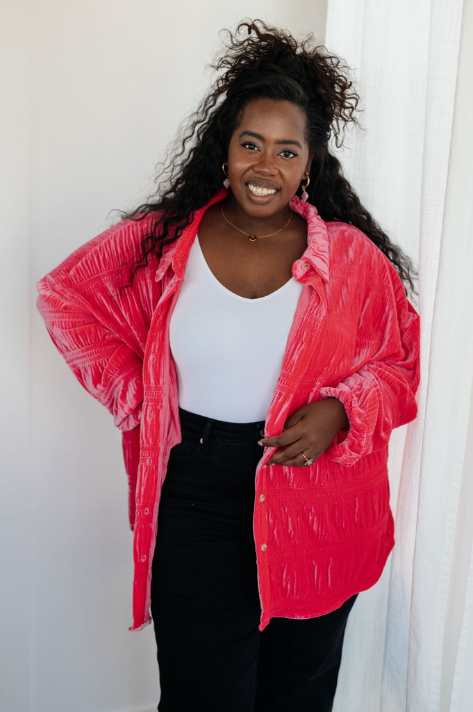 Feeling Fuchsia Velvet Button Down - The Edit LLC