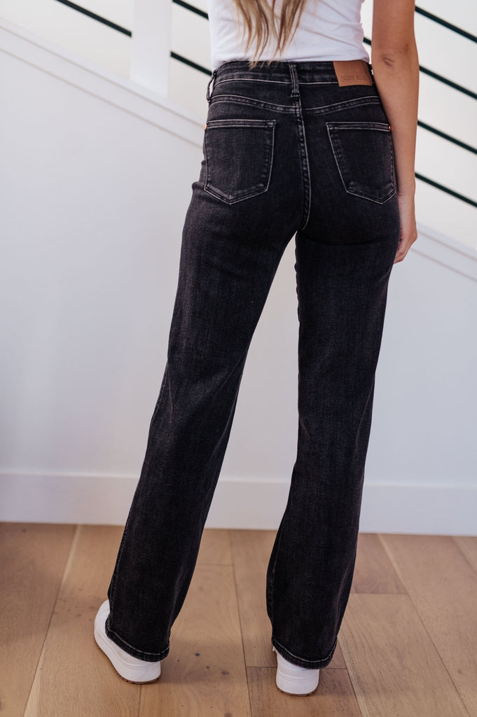 Joan High Rise Control Top Straight Jeans in Washed Black - The Edit LLC