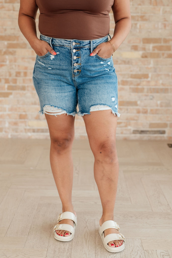 Kara High Rise Rigid Magic Button Fly Cutoff Shorts - The Edit LLC