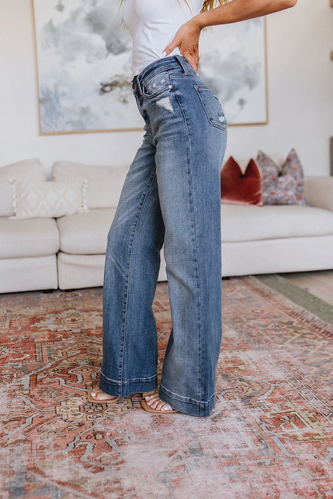 Katrina High Waist Distressed Denim Trousers - The Edit LLC