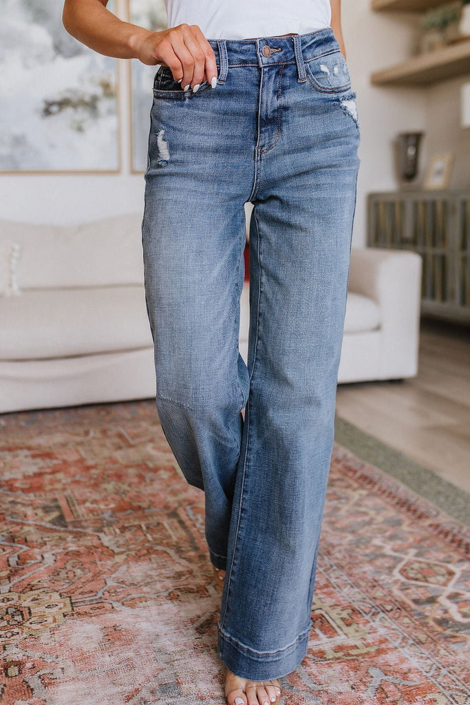 Katrina High Waist Distressed Denim Trousers - The Edit LLC